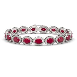 22.89 CTW Ruby & Diamond Halo Bracelet 10K White Gold - REF-291X5T - 40604