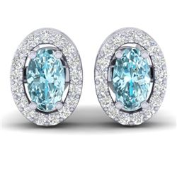 0.80 CTW Sky Blue Topaz & Micro Pave VS/SI Diamond Earrings Halo 18K White Gold - REF-29K3W - 21180