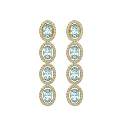 4.68 CTW Aquamarine & Diamond Halo Earrings 10K Yellow Gold - REF-115X6T - 40528