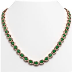 34.11 CTW Emerald & Diamond Halo Necklace 10K Rose Gold - REF-562W9F - 40401