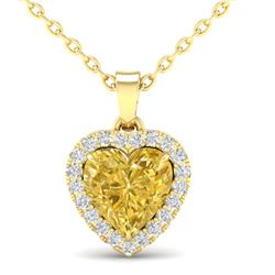 1 CTW Citrine & Micro Pave VS/SI Diamond Heart Necklace Halo 14K Yellow Gold - REF-28M4H - 21337