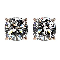 2 CTW Certified VS/SI Quality Cushion Cut Diamond Stud Earrings 10K Rose Gold - REF-585X2T - 33098