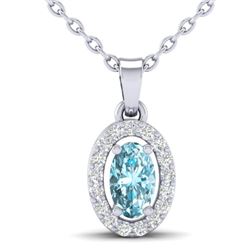 0.40 CTW Sky Blue Topaz & Micro Pave VS/SI Diamond Necklace Halo 18K White Gold - REF-25H5A - 21314