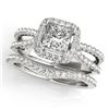 Image 1 : 1.02 CTW Certified VS/SI Princess Diamond 2Pc Set Solitaire Halo 14K White Gold - REF-149K5W - 31340