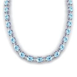 37.5 CTW Aquamarine & VS/SI Certified Diamond Eternity Necklace 10K White Gold - REF-425A5X - 29416