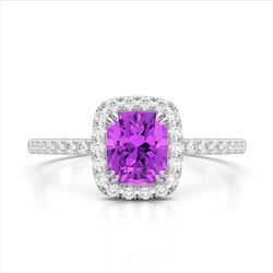 1.25 CTW Amethyst & Micro Pave VS/SI Diamond Halo Ring 10K White Gold - REF-34W5F - 22895