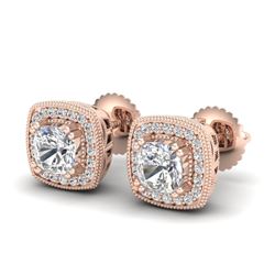 1.25 CTW Cushion Cut VS/SI Diamond Art Deco Stud Earrings 18K Rose Gold - REF-218F2N - 37035