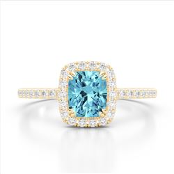 1.25 CTW Sky Blue Topaz & Micro Pave VS/SI Diamond Halo Ring 10K Yellow Gold - REF-34M5H - 22914