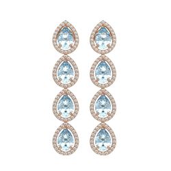 7.41 CTW Aquamarine & Diamond Halo Earrings 10K Rose Gold - REF-169T6M - 41163