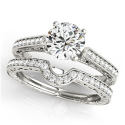 0.57 CTW Certified VS/SI Diamond Solitaire 2Pc Wedding Set Antique 14K White Gold - REF-86T5M - 3151