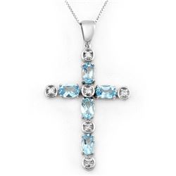 3.15 CTW Blue Topaz & Diamond Necklace 10K White Gold - REF-33X6T - 10777