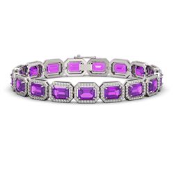 22.81 CTW Amethyst & Diamond Halo Bracelet 10K White Gold - REF-302M9H - 41417
