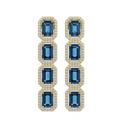 12.02 CTW London Topaz & Diamond Halo Earrings 10K Yellow Gold - REF-152N2Y - 41464