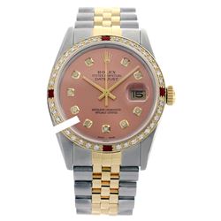 Rolex Men's Two Tone 14K Gold/SS, QuickSet, Diam Dial & Diam/Ruby Bezel - REF-557N7A