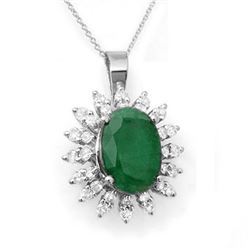 6.21 CTW Emerald & Diamond Pendant 18K White Gold - REF-109M8H - 12840