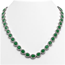 45.93 CTW Emerald & Diamond Halo Necklace 10K White Gold - REF-674H2A - 41042