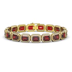 26.21 CTW Garnet & Diamond Halo Bracelet 10K Yellow Gold - REF-301A8X - 41425