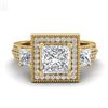 Image 2 : 2.5 CTW Princess VS/SI Diamond Micro Pave 3 Stone Ring 18K Yellow Gold - REF-527K3W - 37198