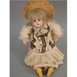 A J. D. Kestner bisque doll, mould 192, with sleeping eyes, open mouth and pierced ears, on joint...