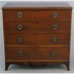 A George III mahogany chest, of four graduated drawers on splayed bracket feet, 2ft 10ins...