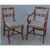 Image 1 : A set of six Regency mahogany dining chairs, including one with arms with ebony strung cresting r...