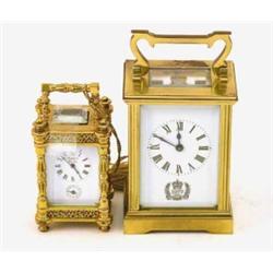 A Rapport miniature brass carriage timepiece, with alarm, 4ins and a 1977 Jubilee Commemorative c...