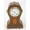 Image 1 : An Edwardian inlaid mahogany mantel clock, with balloon case and enamelled dial, 11.5ins...