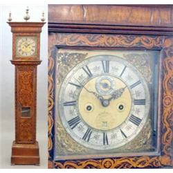 A William and Mary walnut and marquetry longcase clock, the 11in. brass dial with subsidiary seco...