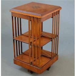 A reproduction burr walnut and oak revolving bookcase, 1ft 6ins...