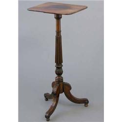 A Regency rosewood rectangular top occasional table, on reeded and acanthus carved stem and tripo...