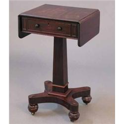 A Victorian mahogany Pembroke work table, with real and dummy drawers, rounded end flaps on squar...