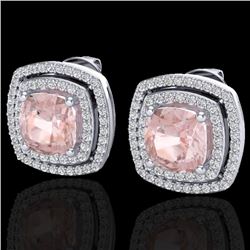 3.95 CTW Morganite & Micro Pave VS/SI Diamond Halo Earrings 18K White Gold - REF-129N6Y - 20168