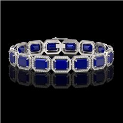 38.61 CTW Sapphire & Diamond Halo Bracelet 10K White Gold - REF-392M4H - 41528