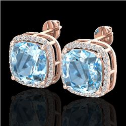 12 CTW Sky Blue Topaz & Micro Halo VS/SI Diamond Earrings 14K Rose Gold - REF-75Y5K - 23071