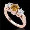 Image 1 : 2.18 CTW Intense Fancy Yellow Diamond Art Deco 3 Stone Ring 18K Rose Gold - REF-254N5Y - 38114