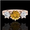 Image 2 : 2.18 CTW Intense Fancy Yellow Diamond Art Deco 3 Stone Ring 18K Rose Gold - REF-254N5Y - 38114