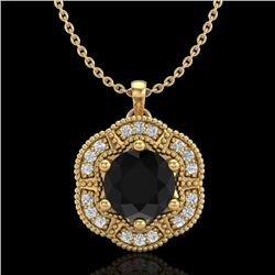 1.01 CTW Fancy Black Diamond Solitaire Art Deco Stud Necklace 18K Yellow Gold - REF-74T2M - 37970