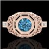 Image 2 : 1.13 CTW Fancy Intense Blue Diamond Solitaire Art Deco Ring 18K Rose Gold - REF-240H2A - 37825