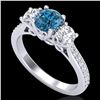 Image 1 : 1.67 CTW Intense Blue Diamond Solitaire Art Deco 3 Stone Ring 18K White Gold - REF-200H2A - 37810