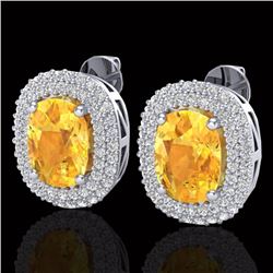 6 CTW Citrine & Micro Pave VS/SI Diamond Halo Earrings 14K White Gold - REF-118K2W - 20118
