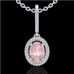 1.60 CTW Morganite & Micro VS/SI Diamond Necklace Solitaire Halo 18K White Gold - REF-73W3F - 20664