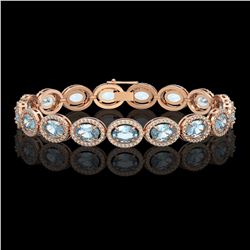 24.32 CTW Sky Topaz & Diamond Halo Bracelet 10K Rose Gold - REF-248Y9K - 40632