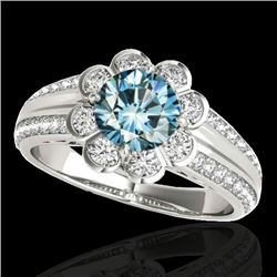 1.5 CTW Si Certified Fancy Blue Diamond Solitaire Halo Ring 10K White Gold - REF-171H6A - 34473