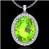Image 1 : 2.75 CTW Peridot & Micro VS/SI Diamond Halo Solitaire Necklace 18K White Gold - REF-51W5F - 20594