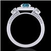 Image 4 : 1.55 CTW Intense Blue Diamond Solitaire Art Deco 3 Stone Ring 18K White Gold - REF-178X2T - 38174