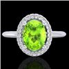 Image 1 : 1.75 CTW Peridot & Micro VS/SI Diamond Ring Solitaire Halo 18K White Gold - REF-51K3W - 21016