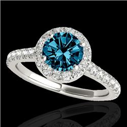 1.4 CTW Si Certified Fancy Blue Diamond Solitaire Halo Ring 10K White Gold - REF-160H2A - 33585