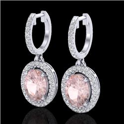 3.25 CTW Morganite & Micro Pave VS/SI Diamond Earrings Halo 18K White Gold - REF-145N5Y - 20328