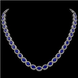 34.11 CTW Sapphire & Diamond Halo Necklace 10K White Gold - REF-537M5H - 40406