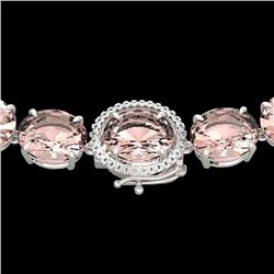 148 CTW Morganite & VS/SI Diamond Halo Micro Solitaire Necklace 14K White Gold - REF-1719F8N - 22306